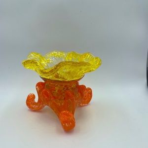 Orange & Yellow Handblown Signed Art Glass Votive candle  holder?
